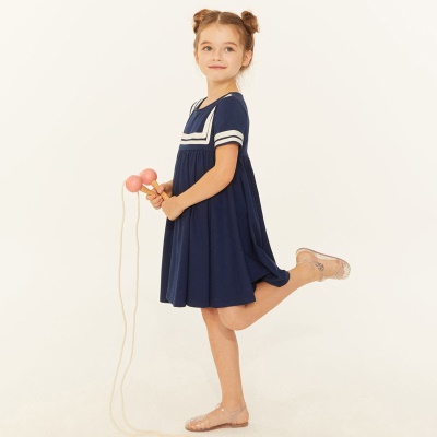 Petite robe maven pour fille en coton bleu rayé