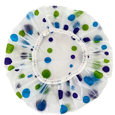 Bonnet de bain transparent à pois colorés