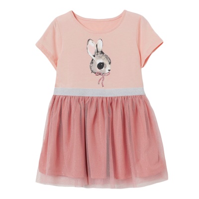 Petite robe maven coton lapin imprimé rose pour les filles