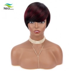 Perruque en fibre synthétique avec cheveux lisses et courts