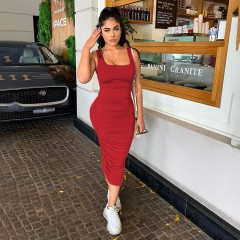Robe longue moulante sans fente bas froncé