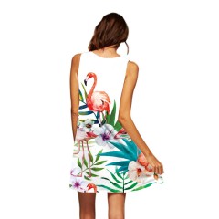 Robe sans manches à col rond et motif Flamingo