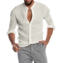 Chemise en lin à manches longues et col mao