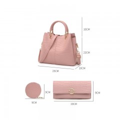 Ensemble de sac à main et porte-monnaie en cuir 3 pcs  avec motif de crocodile
