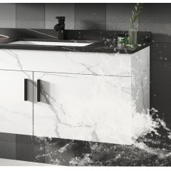 Armoire de salle de bain en bois massif avec évier et robinet intégré Suspension murale