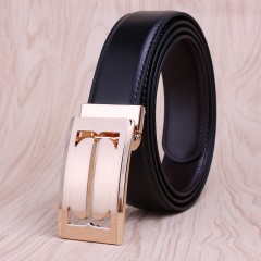 Ceinture hommes lisse cuir  boucle dorée