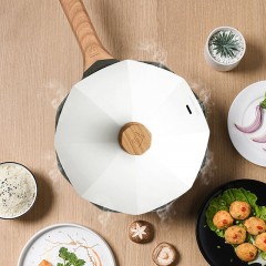 Poêle Wok à couvert à géométrie octogonale manche en bois