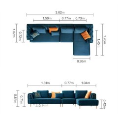 Canapé d'angle en L confortable en tissu doux et résistant avec pieds en métal