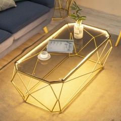 Table basse en fer forgé et de verre à bande lumineuse led