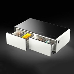 Table basse avec haut parleur Bluetooth et double tiroir refrégiré (fonction réfrigérateur)