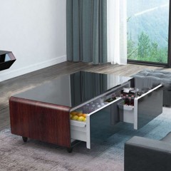 Table basse avec haut parleur Bluetooth et double tiroir refrégiré (fonction réfrigérateur)