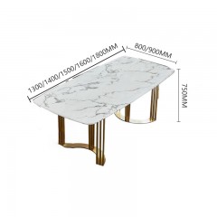 Ensemble de table à manger en marbre et chaises avec pieds en bois massif