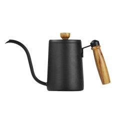 Pot de café cafetière à main en acier inoxydable bouche fine et longue avec poignée en bois