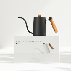Pot de café cafetière à main en acier inoxydable bouche fine et longue avec poignée en bois