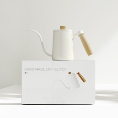 Pot de café cafetière à main en acier inoxydable bouche fine et longue avec poignée en bois