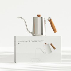Pot de café cafetière à main en acier inoxydable bouche fine et longue avec poignée en bois