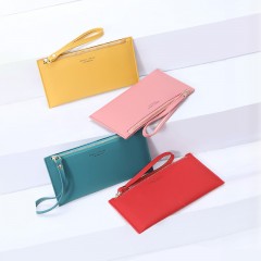 Portefeuille longue en cuir PU pour femme Fermeture éclaire avec sangle à la main