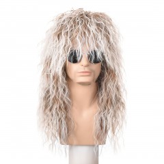 Cosplay perruque pour hommes en fibre synthétique checeux frisés et longs 18 pouces sans lace