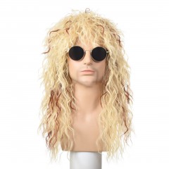 Cosplay perruque pour hommes en fibre synthétique checeux frisés et longs 18 pouces sans lace