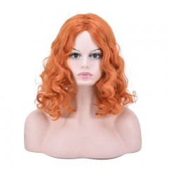 Cosplay perruque synthétique cheveux bouclés sans dentelle orange 14 pouces