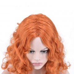 Cosplay perruque synthétique cheveux bouclés sans dentelle orange 14 pouces
