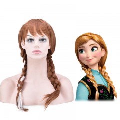 Cosplay perruque synthétique cheveux long marron tressé 18 pouces