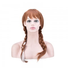 Cosplay perruque synthétique cheveux long marron tressé 18 pouces