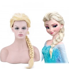 Elsa Cosplay sans dentelle perruque 20 pouces tressé blonde