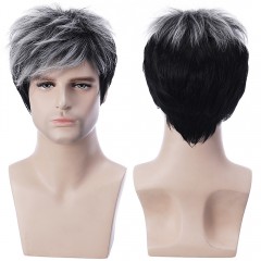 Perruque pour hommes aux cheveux noir-gris en fibre synthétique  gris et noir