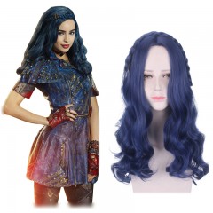 Perruque de cosplay ondulé aux cheveux bleu en fibre synthétique de 24 pouces