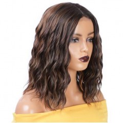 Perruque de 12 pouces aux cheveux marron, ondulée en fibre synthétique  résistante à la chaleur