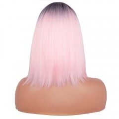 Perruque aux cheveux  raide  rose-noire en fibre synthétique sans lace