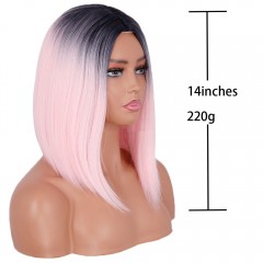 Perruque aux cheveux  raide  rose-noire en fibre synthétique sans lace
