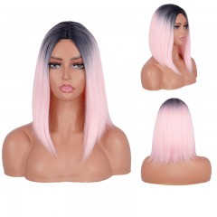 Perruque courte lisses Noir-rose  en fibre synthétique