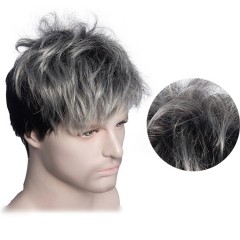 Perruque pour homme aux cheveux court Argent Noir de 4 pouces