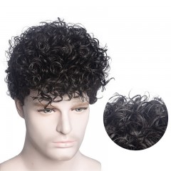 Perruque à fibre synthétique pour hommes 6 pouces cheveux bouclés noirs sans closure