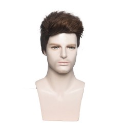 Perruque à fibre synthétique synthétique pour hommes 4 pouces brun non dentelle