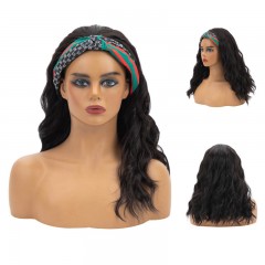 Perruque en fibre synthétique  résistante à la chaleur avec bandeau coloré 16 pouces