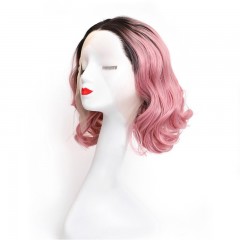 Perruque 12 pouces cheveux ondulé rose-noir avec lace frontale