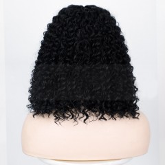 Perruque en fibre synthétique 12 pouces dentelle frontale cheveux noir bouclés