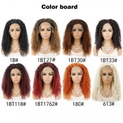 Perruque en fibre synthétique cheveux frisés avec dentelle frontale 20 pouces