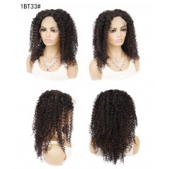 Perruque en fibre synthétique cheveux frisés avec dentelle frontale 20 pouces