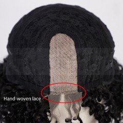 Perruque en fibre synthétique 10 pouces cheveux noir courts ondulé avec la dentelle frontale