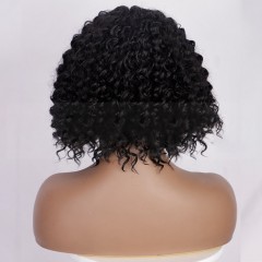 Perruque en fibre synthétique 10 pouces cheveux noir courts ondulé avec la dentelle frontale