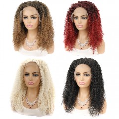Perruque en fibre synthétique 20 pouces avec dentelle frontale cheveux bouclés