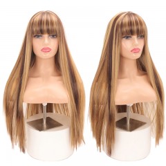 Perruque en fibre sythétique cheveux longs et raides avec une frange 30 pouces