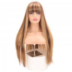 Perruque en fibre sythétique cheveux longs et raides avec une frange 30 pouces