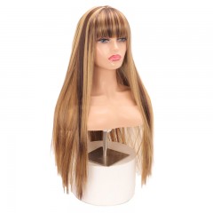 Perruque en fibre sythétique cheveux longs et raides avec une frange 30 pouces