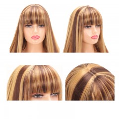 Perruque en fibre sythétique cheveux longs et raides avec une frange 30 pouces