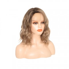 Perruque en fibre synthétique 15 pouces dentelle frontale cheveux marron ondulés